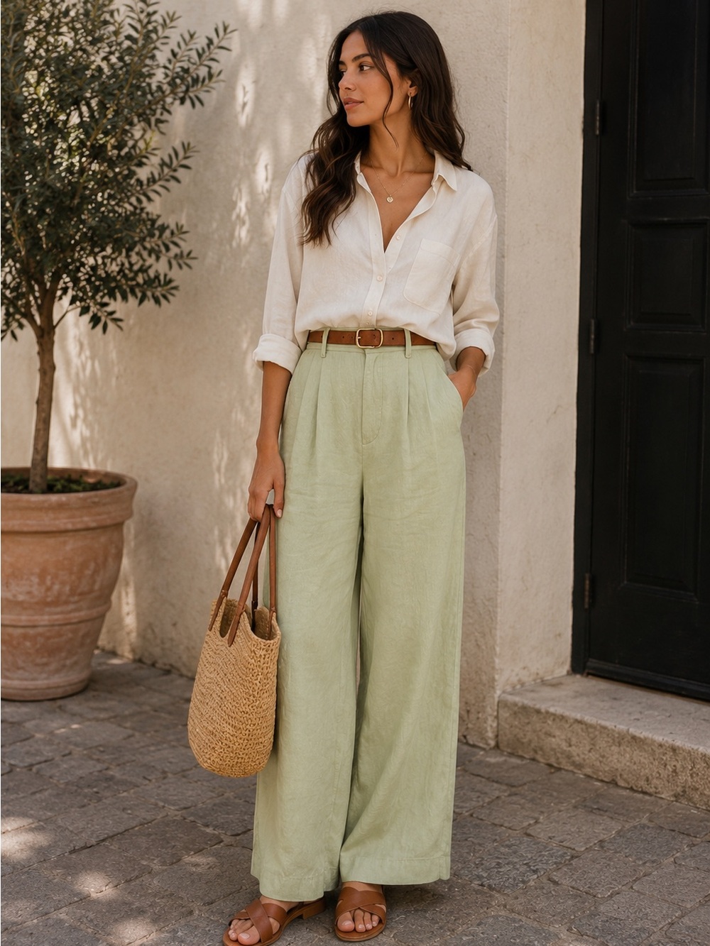 NWT ZARA Light Green Full Lenght Pants